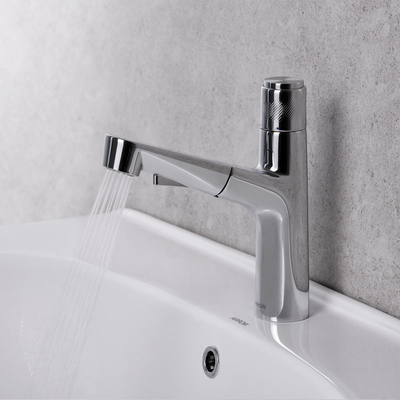 197mm Width Pull Out Bathroom Basin Faucet With Dual Function Spray
