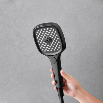 Black Shower Faucet Set Bathroom Square Rain Shower Head With Handheld Spray