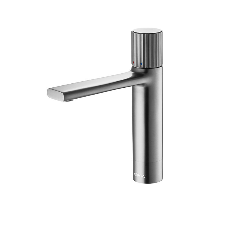 30mm Ceramic Cartridge Brass Grey Basin Mixer Faucet For Washroom