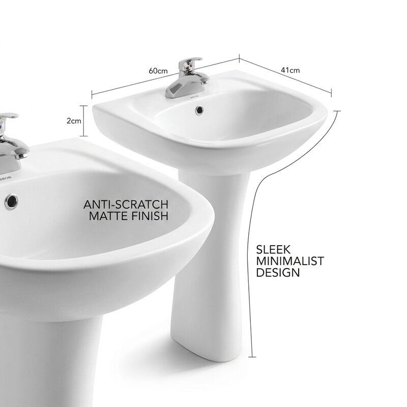 ARROW FP3604 Matte Freestanding Pedestal Basin, Matte White Ceramic Anti-Scratch Bathroom Sink Pedestal